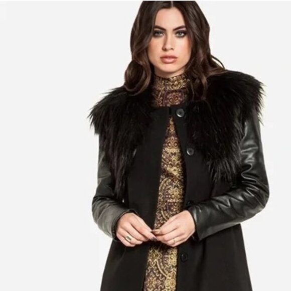 BB Dakota Jackets & Blazers - BB Dakota Cruz Black Faux Fur Overcoat Soft Chick Crop Vest P2858